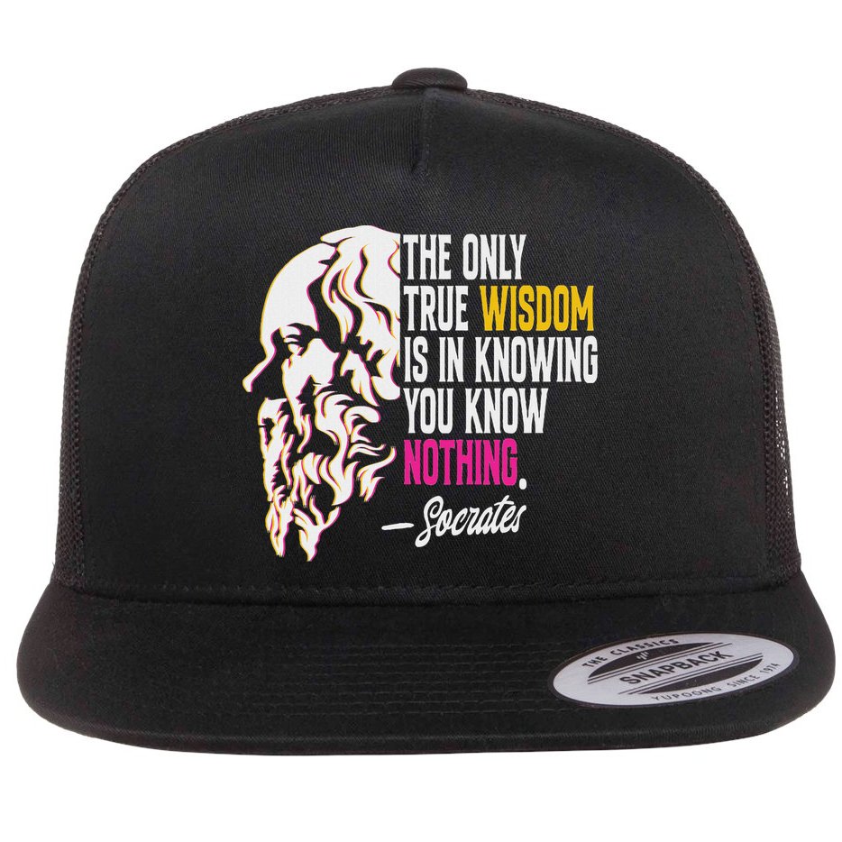 Ancient Greek Philosophy Quote The Only True Wisdom Socrates Flat Bill Trucker Hat