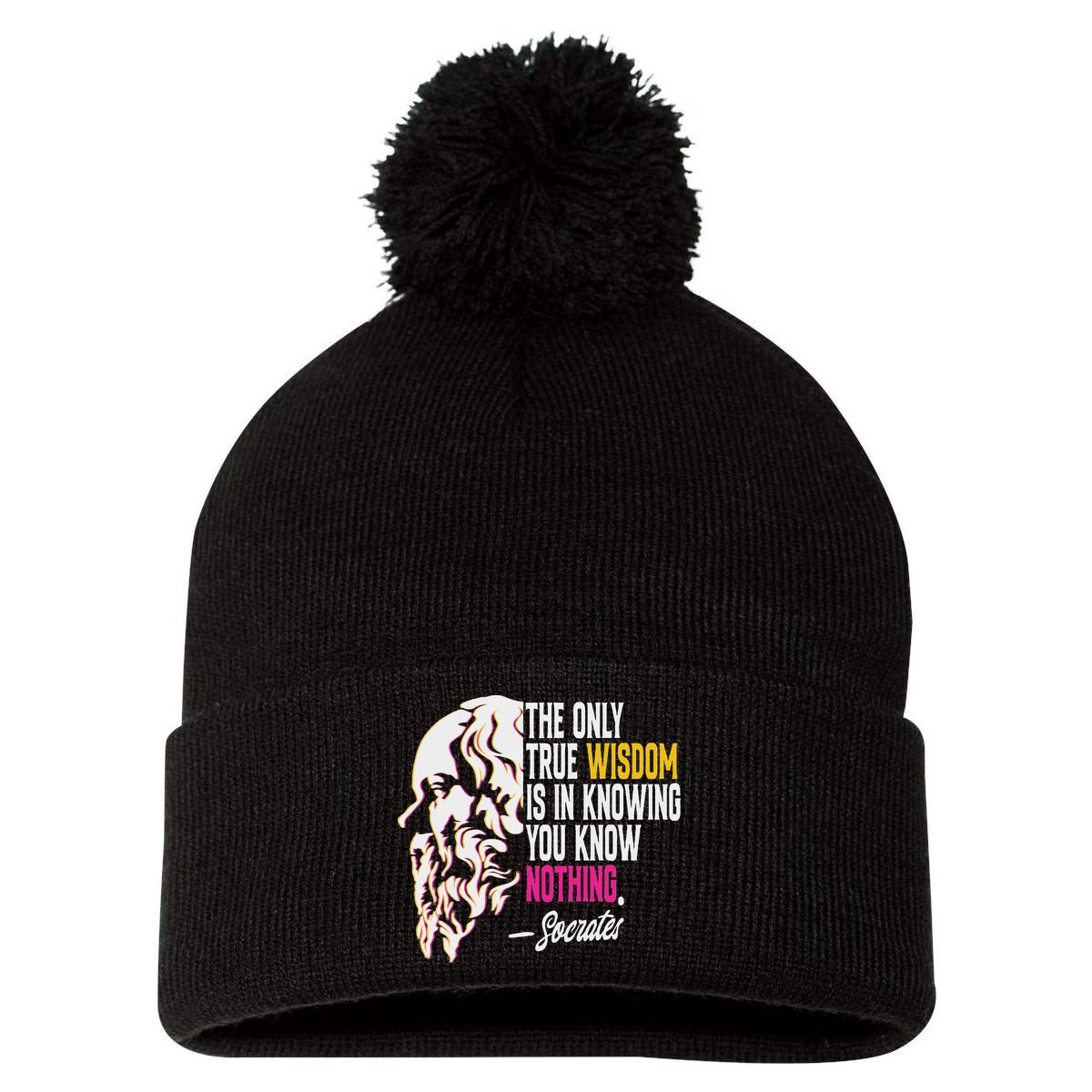 Ancient Greek Philosophy Quote The Only True Wisdom Socrates Pom Pom 12in Knit Beanie