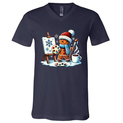 Artist Gingerbread Painter Art Teacher Student Christmas V-Neck T-Shirt