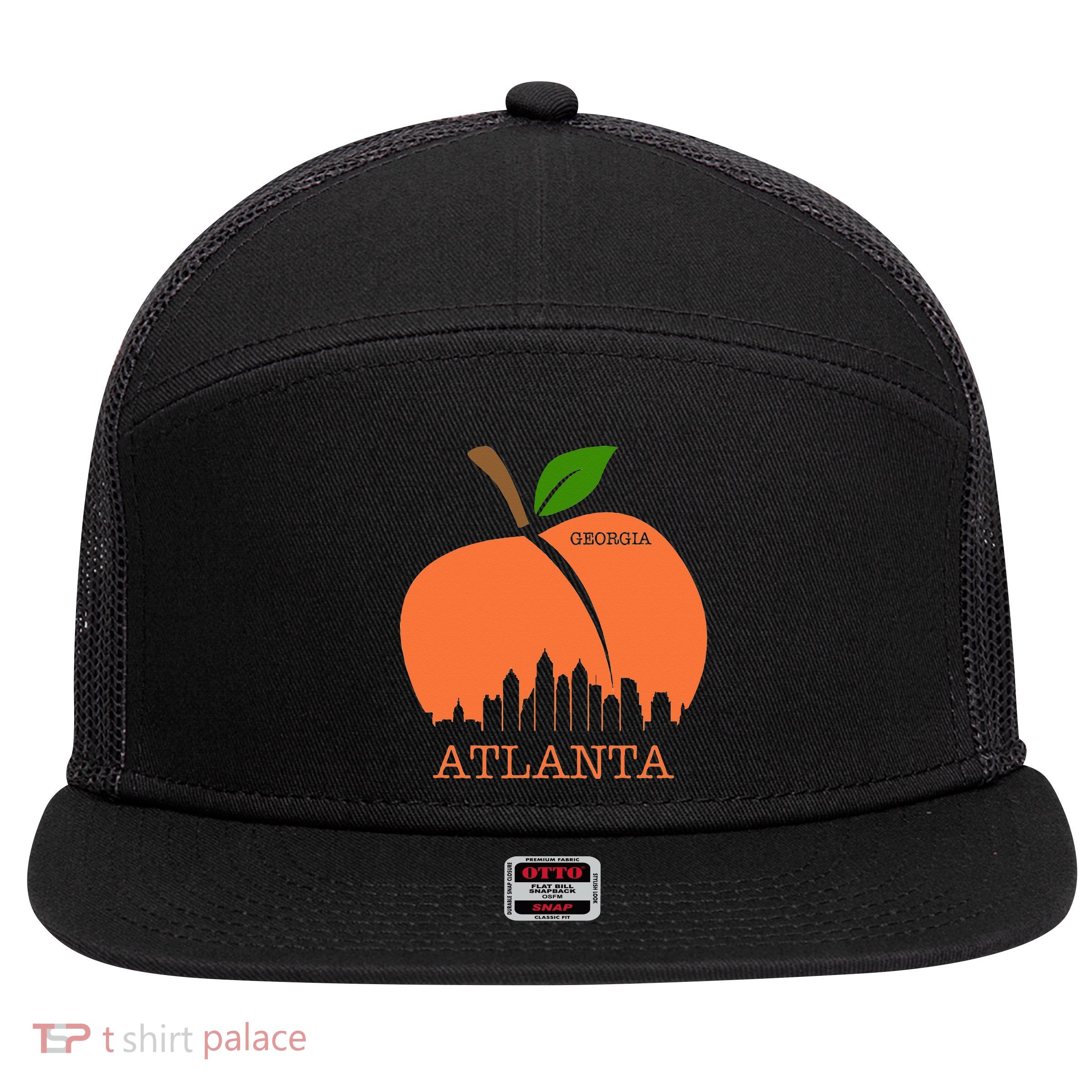 Atlanta Georgia Peach Skyline 7 Panel Mesh Trucker Snapback Hat