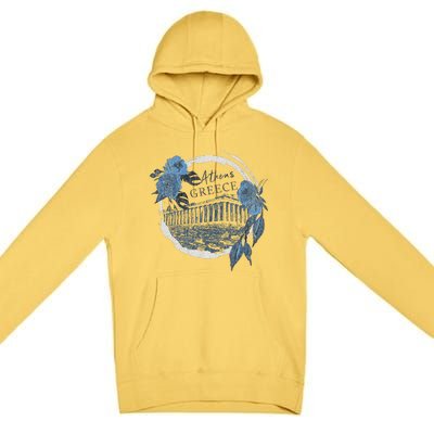 Athens Greece Parthenon Floral Premium Pullover Hoodie