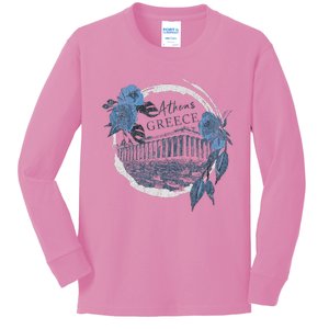 Athens Greece Parthenon Floral Kids Long Sleeve Shirt