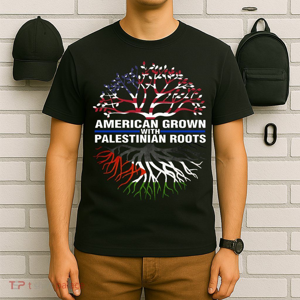 American Grown Palestinian Roots Palestine Flag T-Shirt