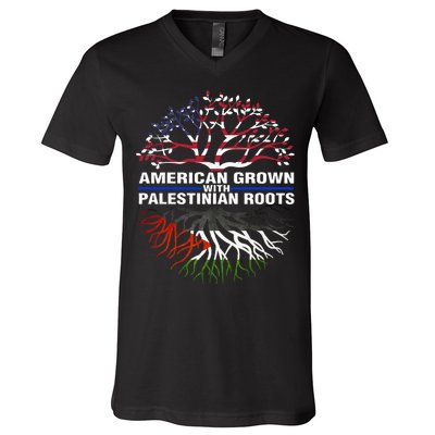 American Grown Palestinian Roots Palestine Flag V-Neck T-Shirt