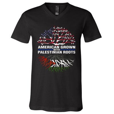 American Grown Palestinian Roots Palestine Flag V-Neck T-Shirt