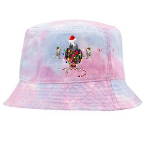 African Grey Parrot Funny Christmas Santa Hat On Gift Tie-Dyed Bucket Hat