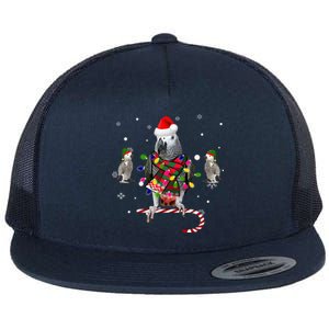 African Grey Parrot Funny Christmas Santa Hat On Gift Flat Bill Trucker Hat