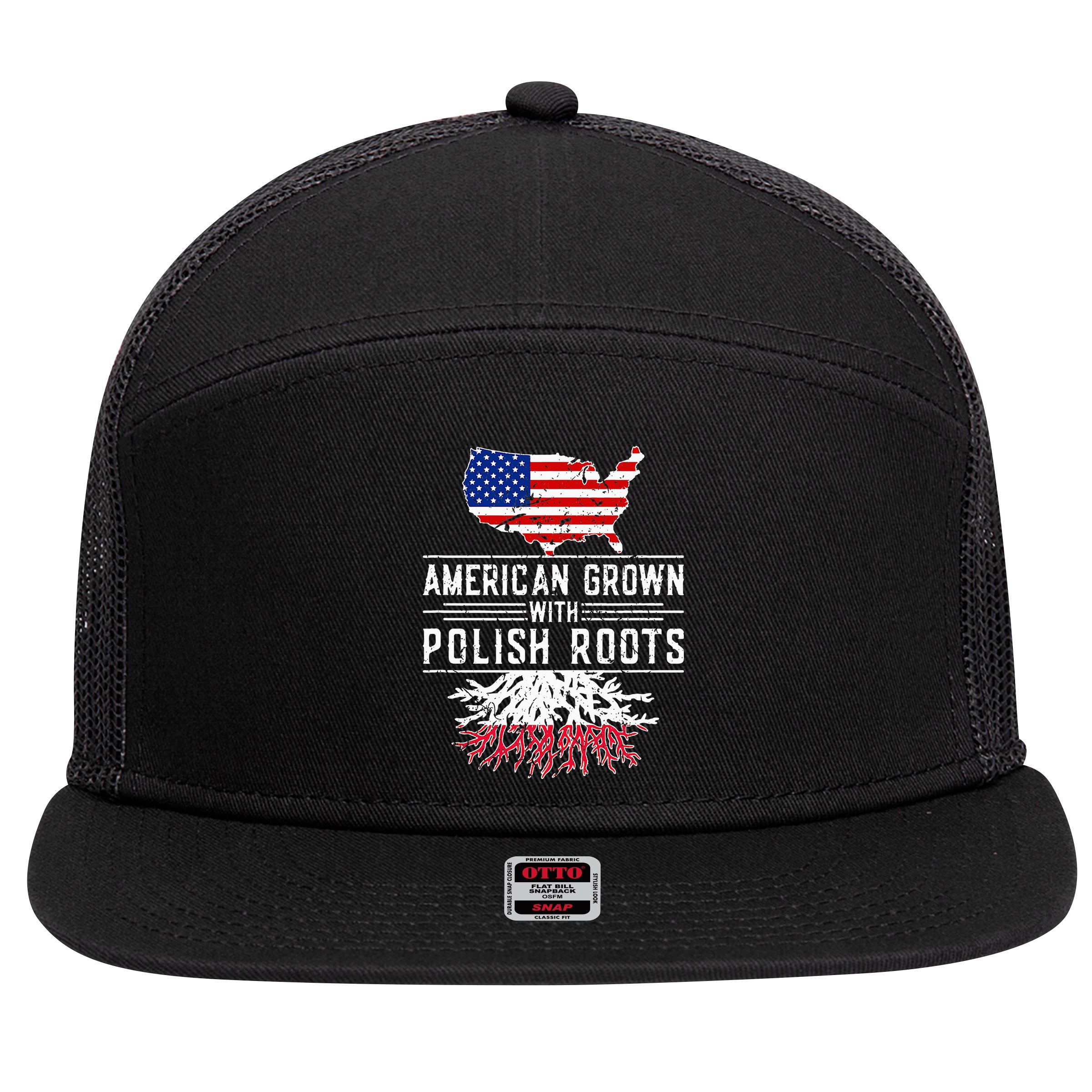 American Grown Polish Roots Pride Poland 7 Panel Mesh Trucker Snapback Hat