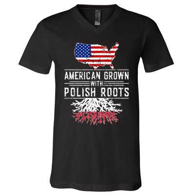 American Grown Polish Roots Pride Poland V-Neck T-Shirt