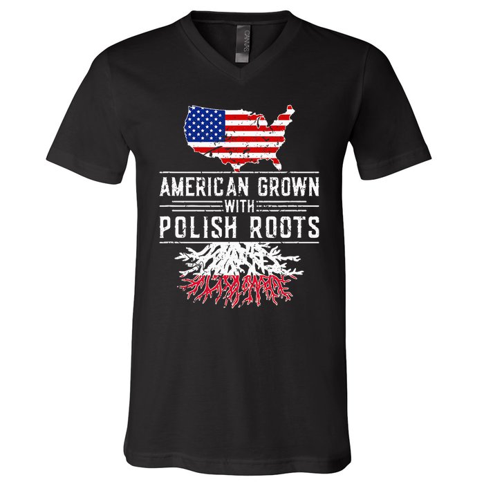 American Grown Polish Roots Pride Poland V-Neck T-Shirt