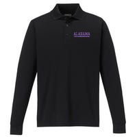 Alabama Gymnastics Purple Vintage Text Performance Long Sleeve Polo