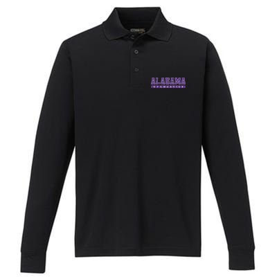 Alabama Gymnastics Purple Vintage Text Performance Long Sleeve Polo