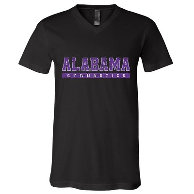 Alabama Gymnastics Purple Vintage Text V-Neck T-Shirt