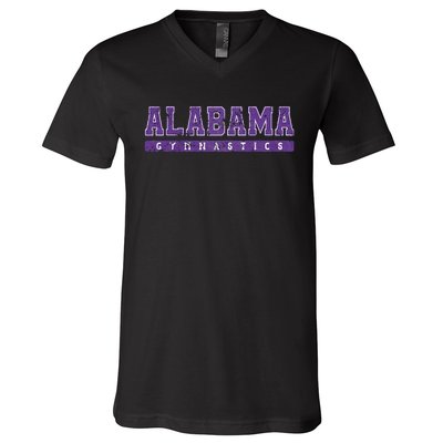 Alabama Gymnastics Purple Vintage Text V-Neck T-Shirt