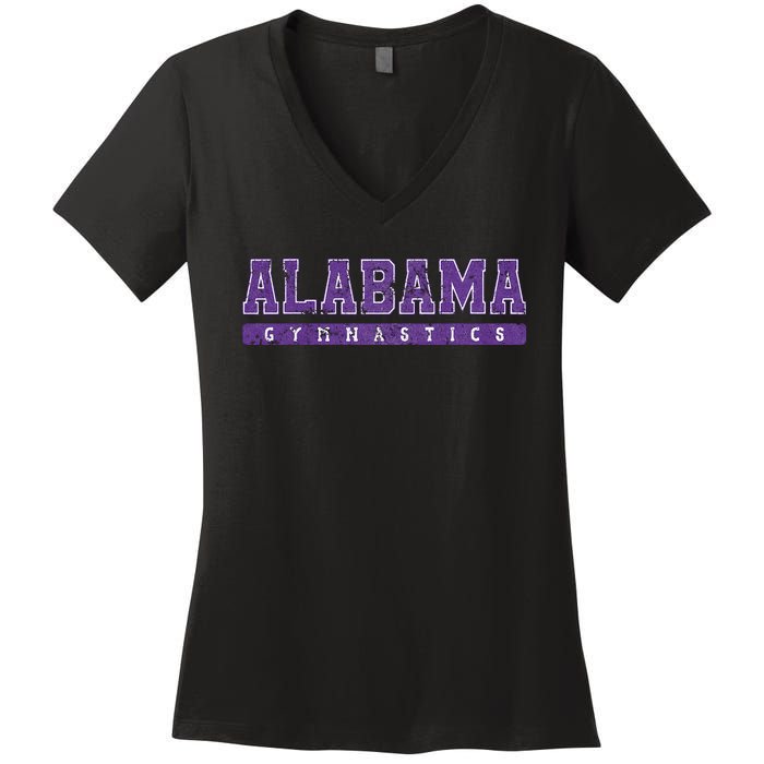 Alabama Gymnastics Purple Vintage Text Women's V-Neck T-Shirt