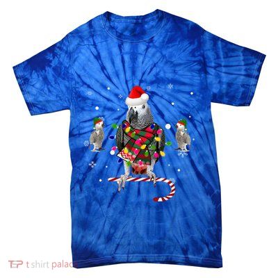 African Grey Parrot Funny Christmas Santa Hat On Gift Swea Tie-Dye T-Shirt