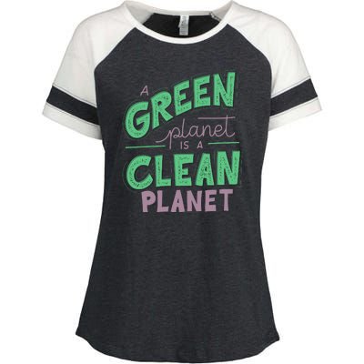 A Green Planet Is A Clean Planet Enza Ladies Jersey Colorblock Tee