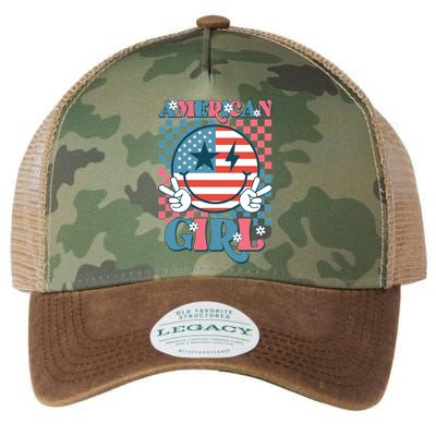 American Girl Retro Groovy 4th Of July Smile Peace Legacy Tie Dye Trucker Hat
