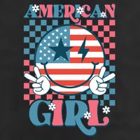 American Girl Retro Groovy 4th Of July Smile Peace 7 Panel Mesh Trucker Snapback Hat