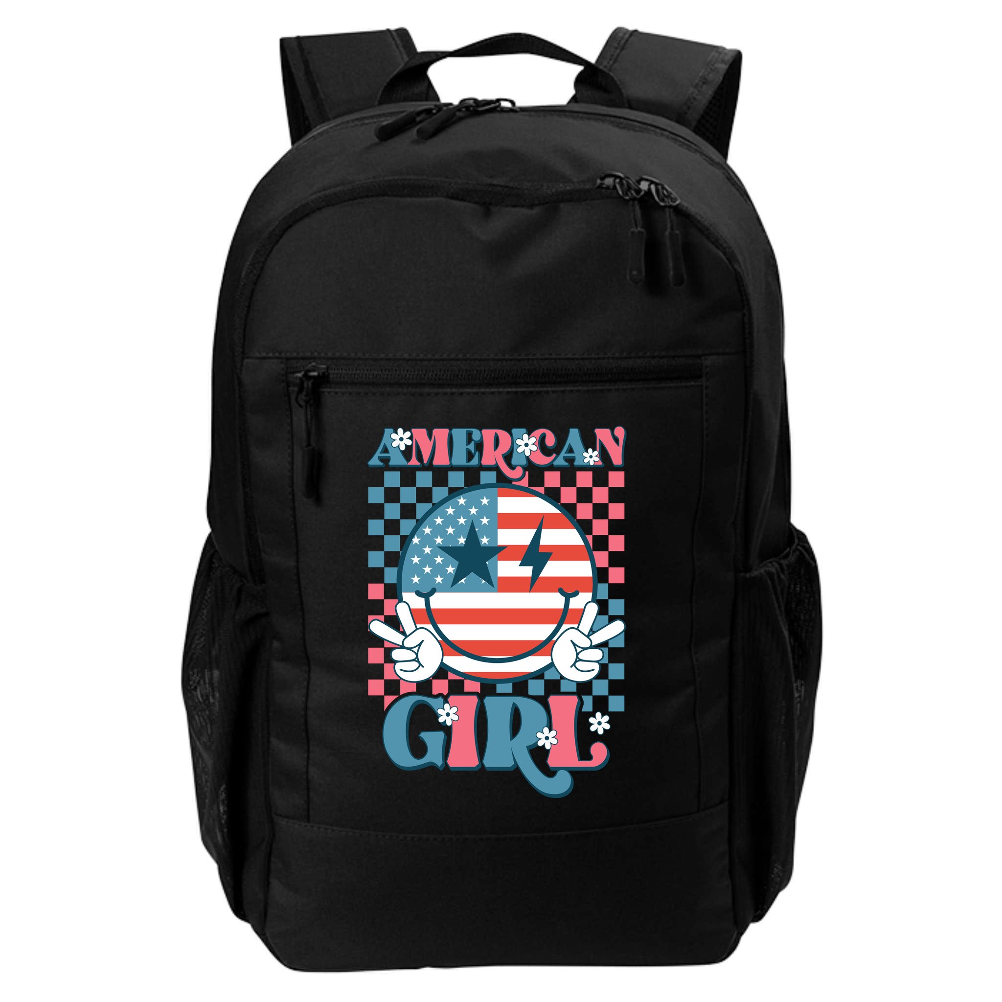 American Girl Retro Groovy 4th Of July Smile Peace Backpack