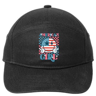 American Girl Retro Groovy 4th Of July Smile Peace 7-Panel Snapback Hat