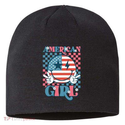 American Girl Retro Groovy 4th Of July Smile Peace Sustainable Beanie