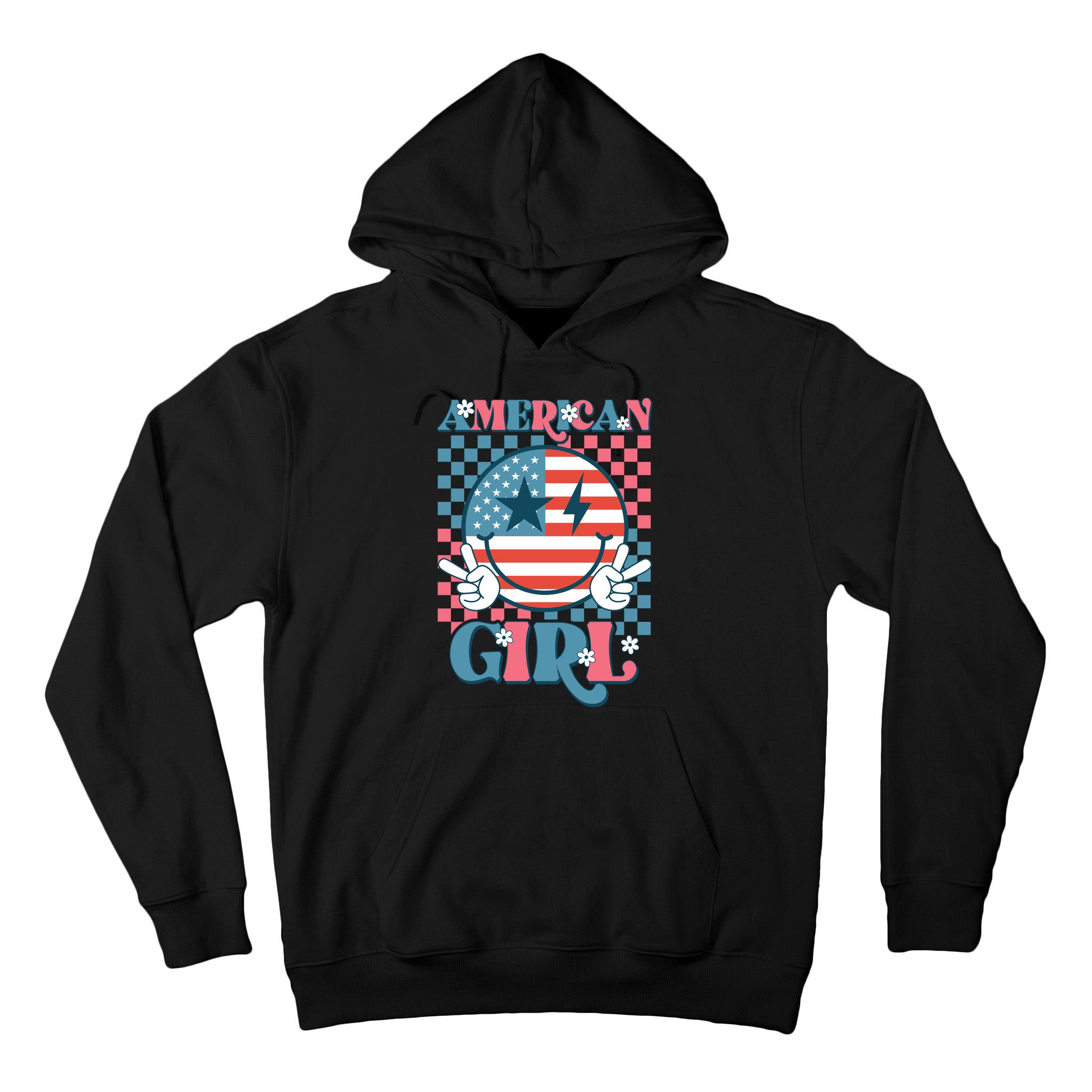 American Girl Retro Groovy 4th Of July Smile Peace Tall Hoodie