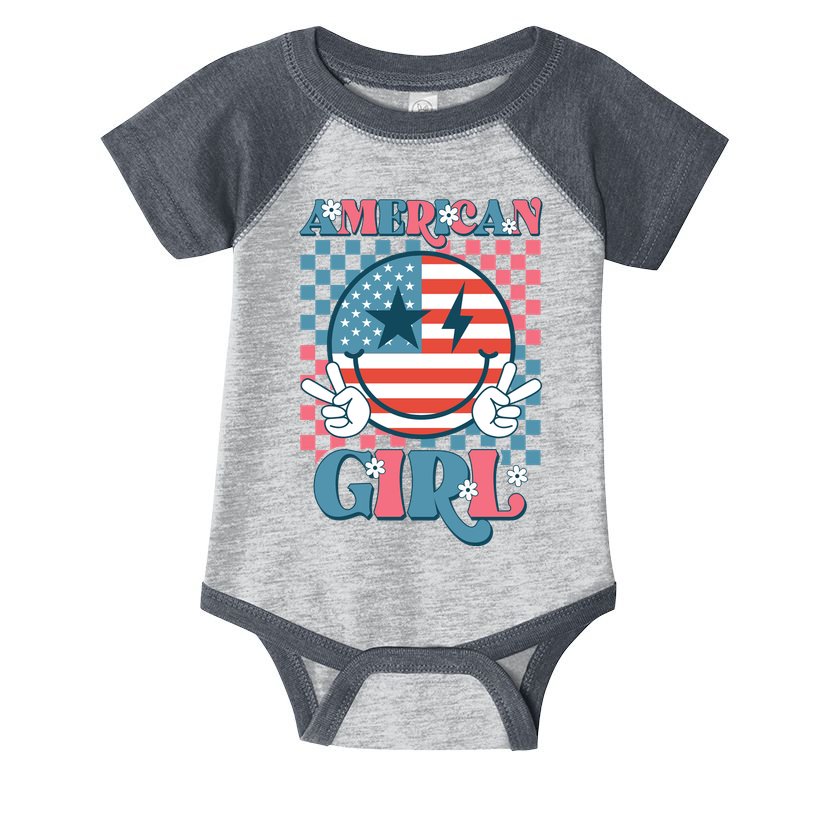 American Girl Retro Groovy 4th Of July Smile Peace Infant Baby Jersey Bodysuit