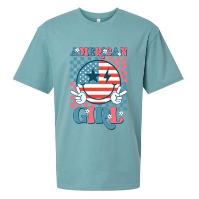 American Girl Retro Groovy 4th Of July Smile Peace Sueded Cloud Jersey T-Shirt
