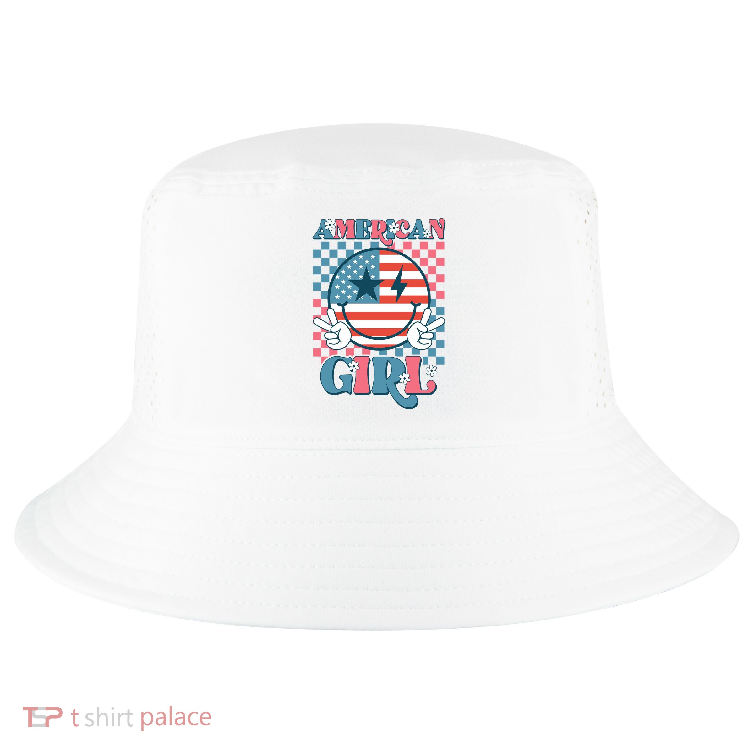 American Girl Retro Groovy 4th Of July Smile Peace Cool Comfort Performance Bucket Hat