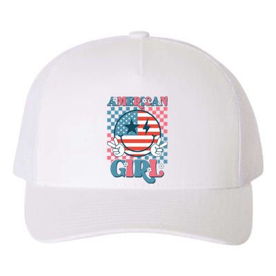 American Girl Retro Groovy 4th Of July Smile Peace Yupoong Adult 5-Panel Trucker Hat