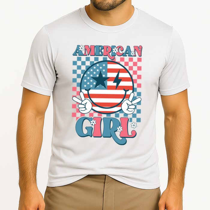 American Girl Retro Groovy 4th Of July Smile Peace Performance Shirt