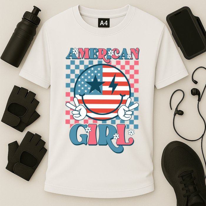American Girl Retro Groovy 4th Of July Smile Peace Performance Shirt