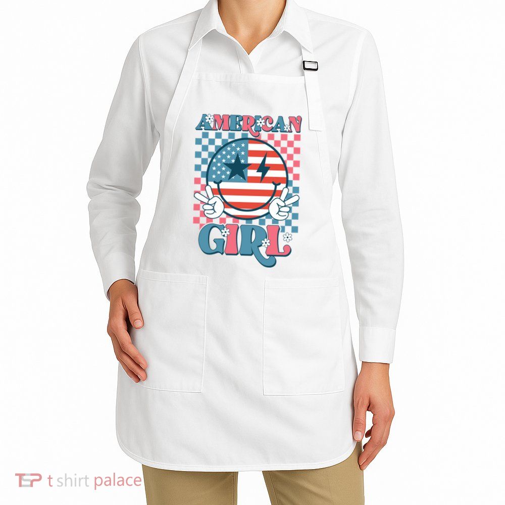 American Girl Retro Groovy 4th Of July Smile Peace Apron