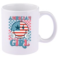 American Girl Retro Groovy 4th Of July Smile Peace 11oz C Handle Ceramic Mug