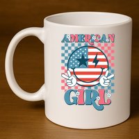 American Girl Retro Groovy 4th Of July Smile Peace 11oz C Handle Ceramic Mug