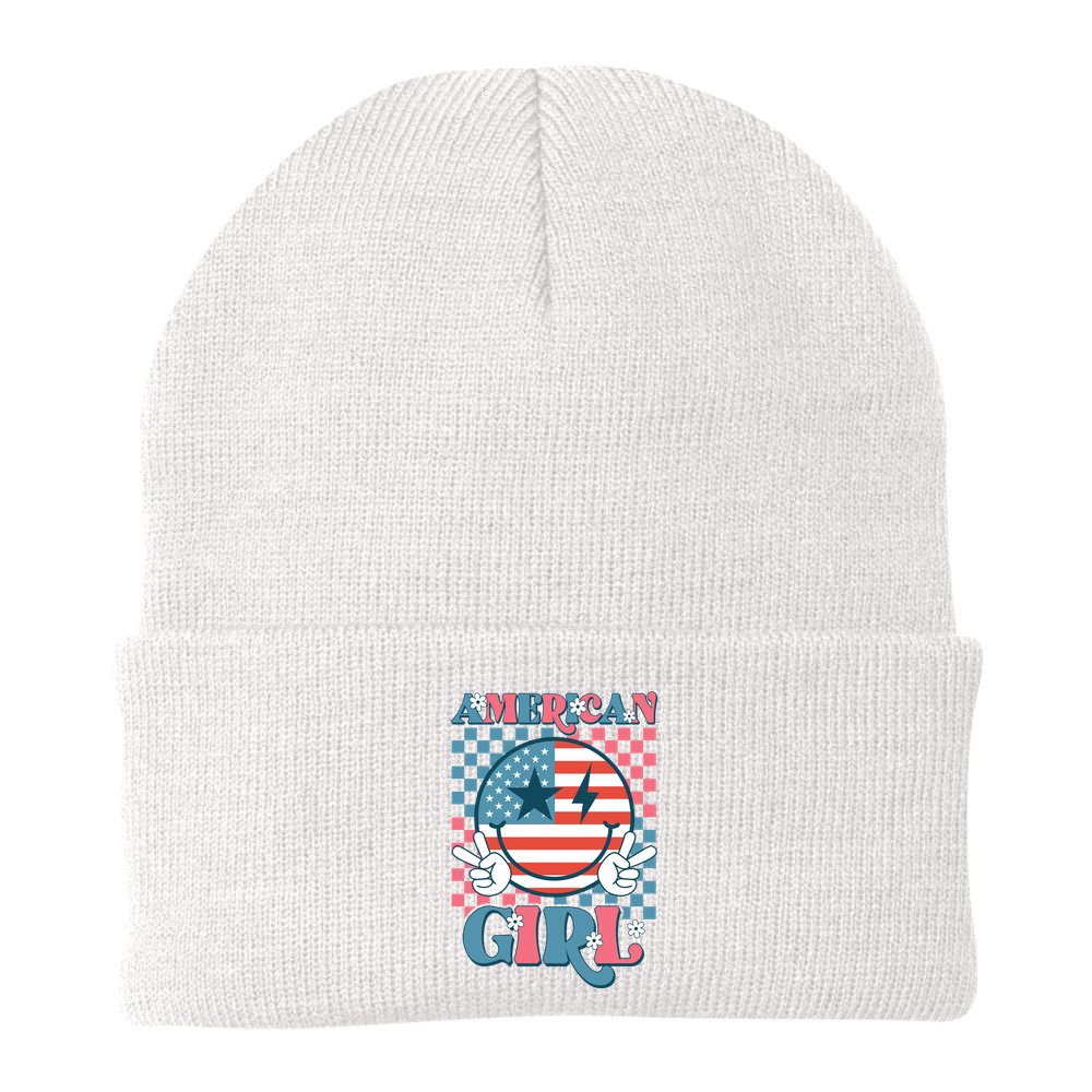 American Girl Retro Groovy 4th Of July Smile Peace Beanie