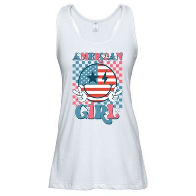 American Girl Retro Groovy 4th Of July Smile Peace Ladies Essential Flowy Tank