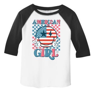 American Girl Retro Groovy 4th Of July Smile Peace Toddler Fine Jersey T-Shirt