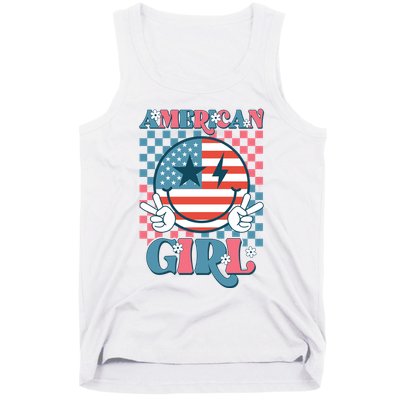 American Girl Retro Groovy 4th Of July Smile Peace Tank Top