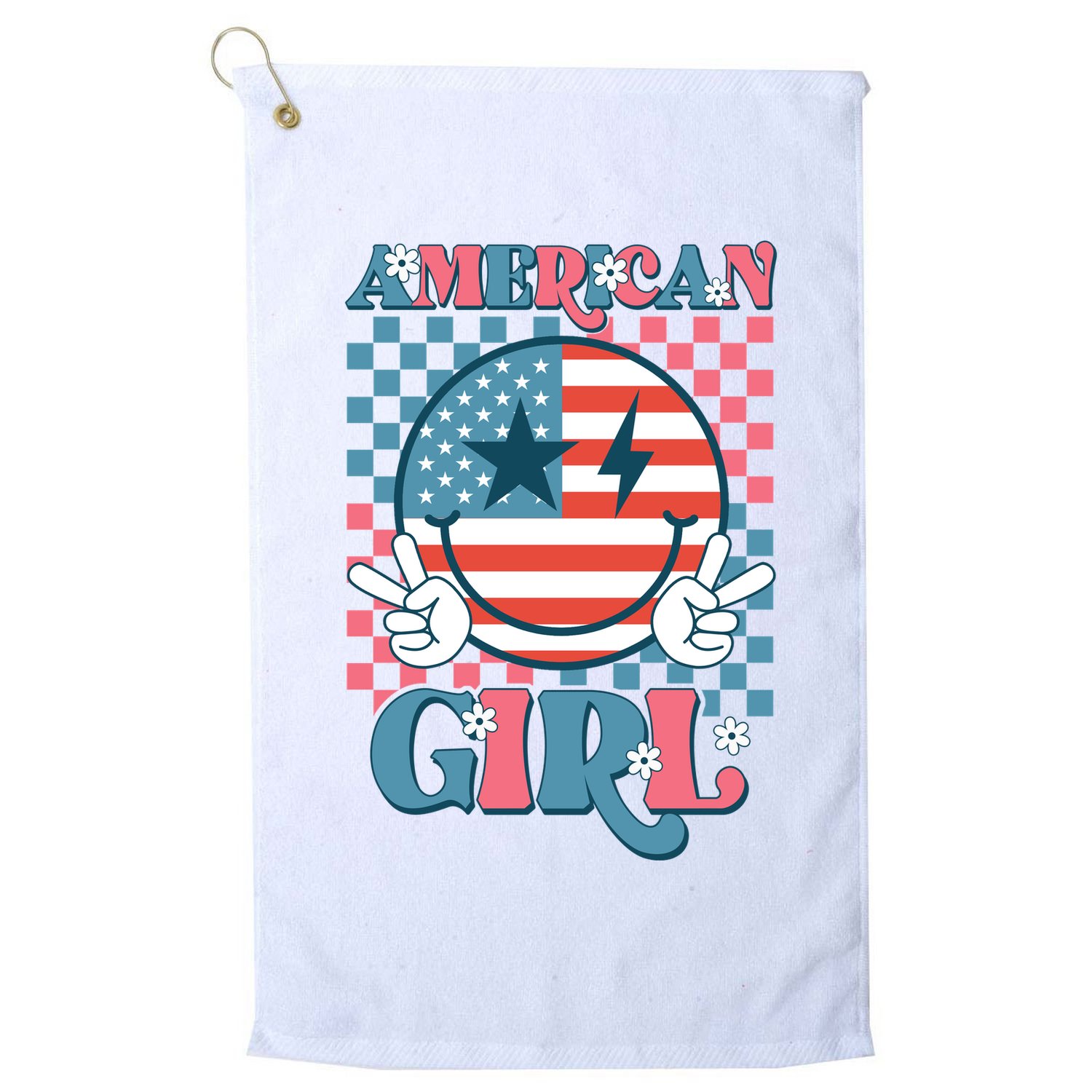 American Girl Retro Groovy 4th Of July Smile Peace Golf Towel