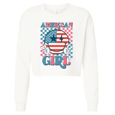 American Girl Retro Groovy 4th Of July Smile Peace Cropped Pullover Crew