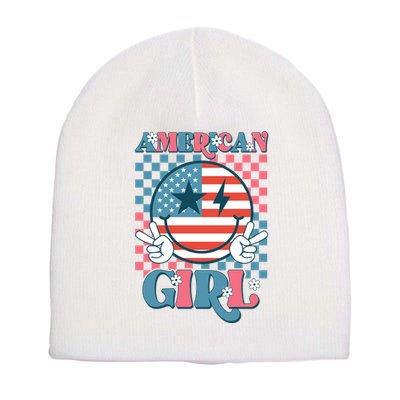American Girl Retro Groovy 4th Of July Smile Peace Short Acrylic Beanie