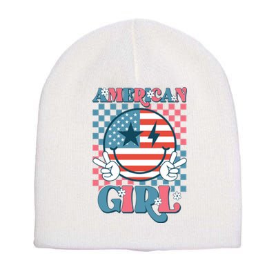 American Girl Retro Groovy 4th Of July Smile Peace Short Acrylic Beanie