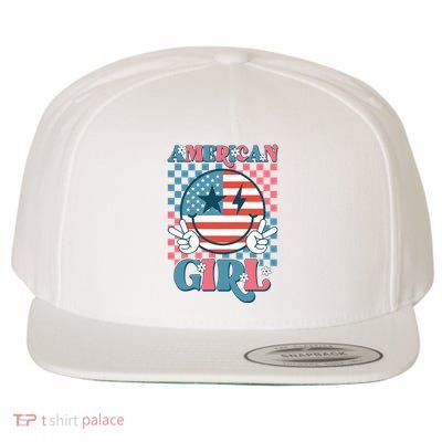 American Girl Retro Groovy 4th Of July Smile Peace Wool Snapback Cap