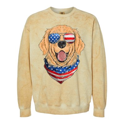 American Golden Retriever USA Flag 4th Of July Dad Mom Kids Colorblast Crewneck Sweatshirt