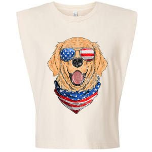 American Golden Retriever USA Flag 4th Of July Dad Mom Kids Garment-Dyed Women's Muscle Tee