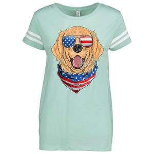 American Golden Retriever USA Flag 4th Of July Dad Mom Kids Enza Ladies Jersey Football T-Shirt