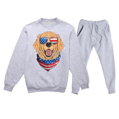 American Golden Retriever USA Flag 4th Of July Dad Mom Kids Premium Crewneck Sweatsuit Set