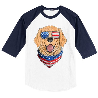 American Golden Retriever USA Flag 4th Of July Dad Mom Kids Baseball Sleeve Shirt